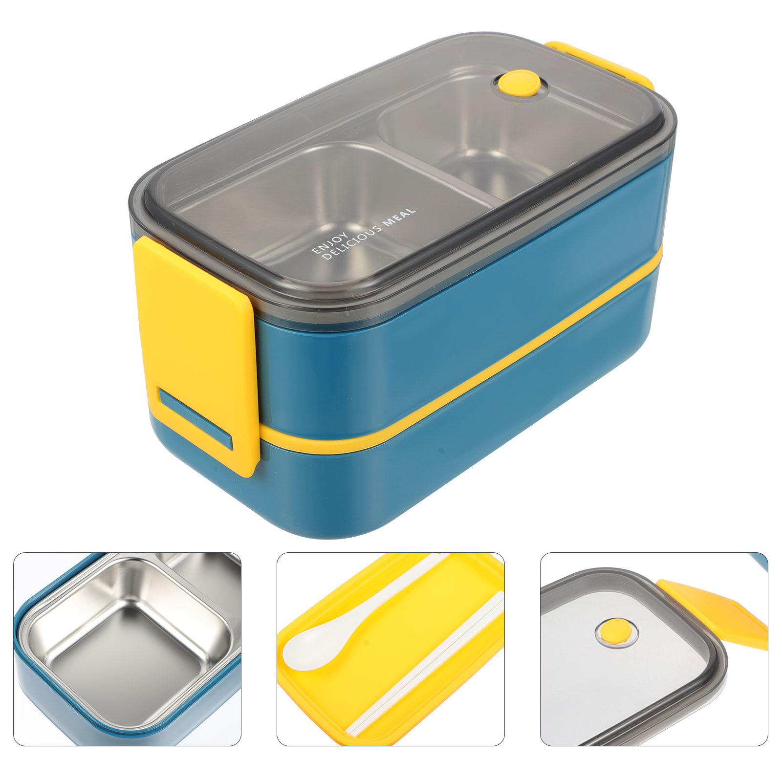 Bento Box Two Tier - Edelstahl-Bento-Box, doppellagiger Lunchbehälter, lebensmittelecht, glatt poliert,